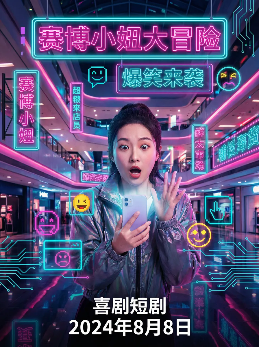 世界杯抖音直播 搞笑喜剧短剧 - 赛博小妞大冒险海报